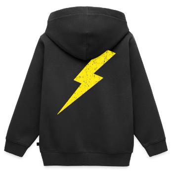 Lightning Bolt Power Yellow Retro Vintage - Kids Premium Organic Zip-up Hoodie - black - Back - AI Model Kid Male (0cm)