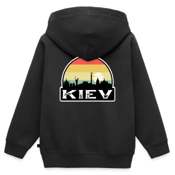 Kiew Ukraine Flagge Skyline Reisesouvenir - Kinder Premium Organic Zip Hoodie - Schwarz - Hinten - AI Model Kid Male (0cm)