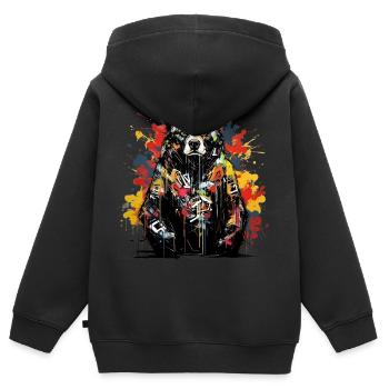 Brüllender Bär. Stärke im Graffiti-Stil. - Kinder Premium Organic Zip Hoodie - Schwarz - Hinten - AI Model Kid Male (0cm)