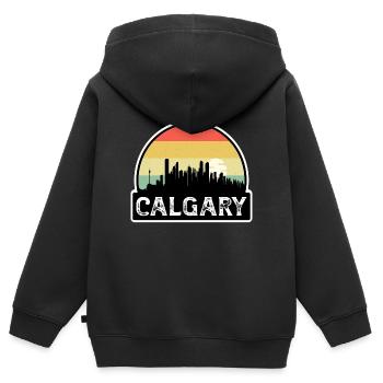 Calgary Canada Flag Skyline Souvenir de voyage - Sweat Premium à capuche zippé enfant bio - noir - Dos - AI Model Kid Male (0cm)