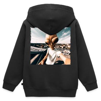 Alien Rooftop Selfie - Sweat Premium à capuche zippé enfant bio - noir - Dos - AI Model Kid Male (0cm)