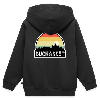 Bukarest Rumänien Flagge Skyline Reisesouvenir - Kinder Premium Organic Zip Hoodie - Schwarz - Hinten - AI Model Kid Male (0cm)