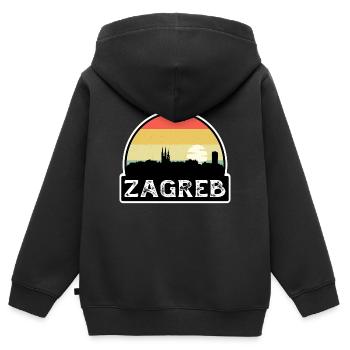 Zagreb Croatia Flag Skyline Travel Souvenir - Kids Premium Organic Zip-up Hoodie - black - Back - AI Model Kid Male (0cm)