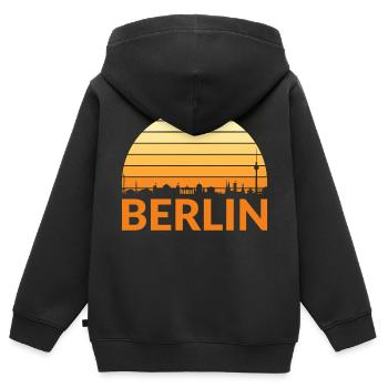 Vintage Berlin Cityscape Sunset Retro - Sweat Premium à capuche zippé enfant bio - noir - Dos - AI Model Kid Male (0cm)