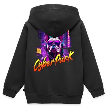Cyberpunk Bulldog Dog - Kids Premium Organic Zip-up Hoodie - black - Back - AI Model Kid Male (0cm)