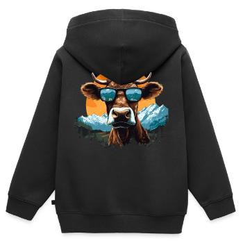 Une vache en lunettes de soleil en montagne - Sweat Premium à capuche zippé enfant bio - noir - Dos - AI Model Kid Male (0cm)