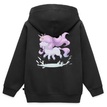 Wasserspaß mit Einhorn: Der Sprung ins Vergnügen - Kinder Premium Organic Zip Hoodie - Schwarz - Hinten - AI Model Kid Male (0cm)
