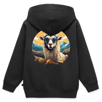 Un mouton avec des lunettes de soleil dans les montagnes - Sweat Premium à capuche zippé enfant bio - noir - Dos - AI Model Kid Male (0cm)