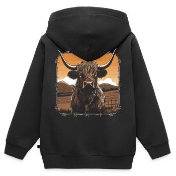 Schottisches Hochlandrind - Kinder Premium Organic Zip Hoodie - Schwarz - Hinten - AI Model Kid Male (0cm)