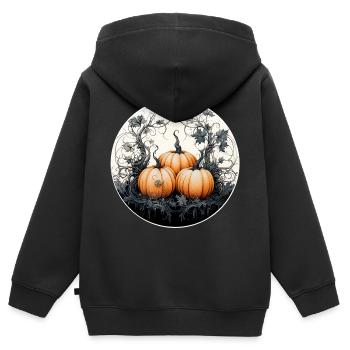 Citrouilles Halloween - Sweat Premium à capuche zippé enfant bio - noir - Dos - AI Model Kid Male (0cm)
