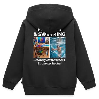 Malen und Schwimmen - Kinder Premium Organic Zip Hoodie - Schwarz - Hinten - AI Model Kid Male (0cm)