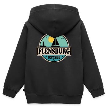 Flensburg - Kinder Premium Organic Zip Hoodie - Schwarz - Hinten - AI Model Kid Male (0cm)