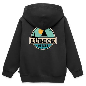 Lübeck - Kinder Premium Organic Zip Hoodie - Schwarz - Hinten - AI Model Kid Male (0cm)