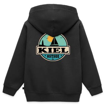 Kiel - Kinder Premium Organic Zip Hoodie - Schwarz - Hinten - AI Model Kid Male (0cm)