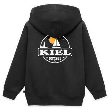 Kiel - Kinder Premium Organic Zip Hoodie - Schwarz - Hinten - AI Model Kid Male (0cm)