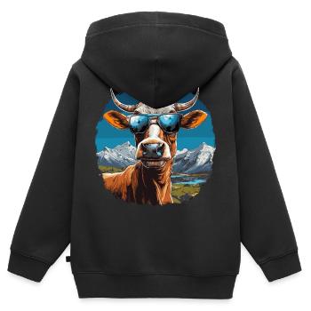Une vache en lunettes de soleil en montagne - Sweat Premium à capuche zippé enfant bio - noir - Dos - AI Model Kid Male (0cm)