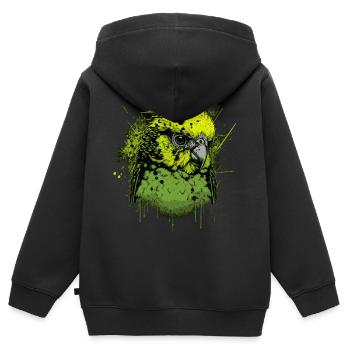 Perruche verte - Sweat Premium à capuche zippé enfant bio - noir - Dos - AI Model Kid Male (0cm)