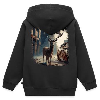 Post Apocalypse Cerf - Sweat Premium à capuche zippé enfant bio - noir - Dos - AI Model Kid Male (0cm)