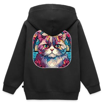 Peinture colorée à l’aquarelle de race de chat écossais pli - Sweat Premium à capuche zippé enfant bio - noir - Dos - AI Model Kid Male (0cm)