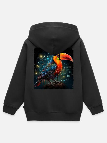 Toucan retro style - Premium børne zip-hættetrøje økologisk - sort