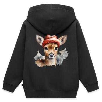 Rehkitz mit Mütze - Kinder Premium Organic Zip Hoodie - Schwarz - Hinten - AI Model Kid Male (0cm)