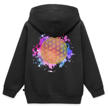 La Fleur de Vie - Sweat Premium à capuche zippé enfant bio - noir - Dos - AI Model Kid Male (0cm)