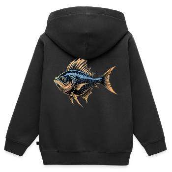 Fish retro style - Kinder Premium Organic Zip Hoodie - Schwarz - Hinten - AI Model Kid Male (0cm)
