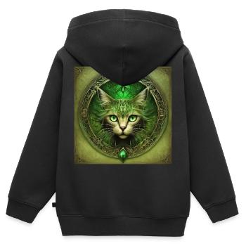 Mystic Cat - Kinder Premium Organic Zip Hoodie - Schwarz - Hinten - AI Model Kid Male (0cm)