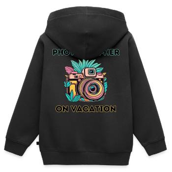 Fotograf im Urlaub - Kinder Premium Organic Zip Hoodie - Schwarz - Hinten - AI Model Kid Male (0cm)