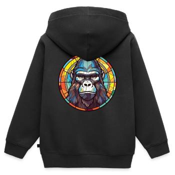 Gorilla Bunte Aquarell-Tierillustration - Kinder Premium Organic Zip Hoodie - Schwarz - Hinten - AI Model Kid Male (0cm)