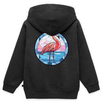 Flamingo Bunte Aquarell-Tierillustration - Kinder Premium Organic Zip Hoodie - Schwarz - Hinten - AI Model Kid Male (0cm)