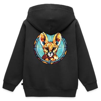 Servalkatze Bunte Aquarell-Tierillustration - Kinder Premium Organic Zip Hoodie - Schwarz - Hinten - AI Model Kid Male (0cm)