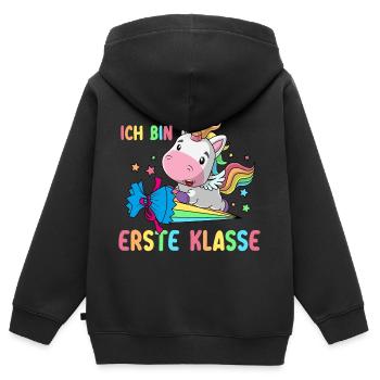 Einhorn Einschulung Schulkind Schule Zuckertüte - Kinder Premium Organic Zip Hoodie - Schwarz - Hinten - AI Model Kid Male (0cm)