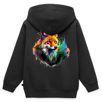 Aquarell Fuchs, Fuchs - Kinder Premium Organic Zip Hoodie - Schwarz - Hinten - AI Model Kid Male (0cm)