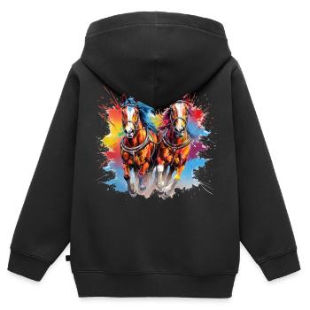 Pferde, Pferde - Kinder Premium Organic Zip Hoodie - Schwarz - Hinten - AI Model Kid Male (0cm)