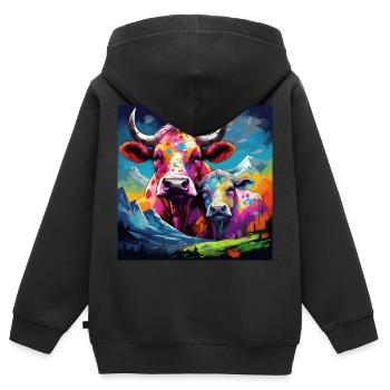 vache - Sweat Premium à capuche zippé enfant bio - noir - Dos - AI Model Kid Male (0cm)