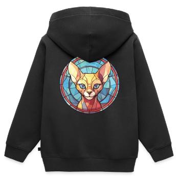 Sphynx Katze Buntes Aquarell Tier Illustration - Kinder Premium Organic Zip Hoodie - Schwarz - Hinten - AI Model Kid Male (0cm)