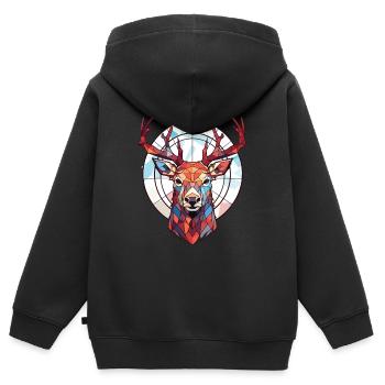 Rothirsch Bunte Aquarell-Tierillustration - Kinder Premium Organic Zip Hoodie - Schwarz - Hinten - AI Model Kid Male (0cm)
