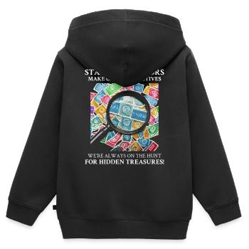 Philatélie philatéliste philatéliste collectionneur de timbres - Sweat Premium à capuche zippé enfant bio - noir - Dos - AI Model Kid Male (0cm)