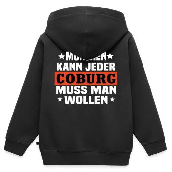 Coburg - Kinder Premium Organic Zip Hoodie - Schwarz - Hinten - AI Model Kid Male (0cm)