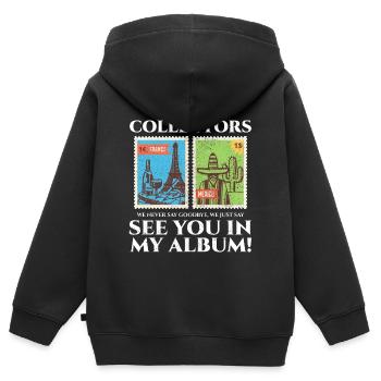 Philatéliste collectionneur collectionneur de timbres - Sweat Premium à capuche zippé enfant bio - noir - Dos - AI Model Kid Male (0cm)