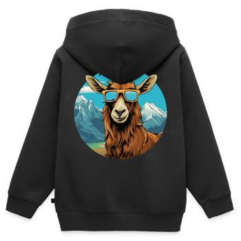 Une chèvre avec des lunettes de soleil dans les montagnes - Sweat Premium à capuche zippé enfant bio - noir - Dos - AI Model Kid Male (0cm)