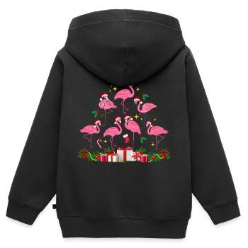 Flamant rose Noël. Cadeau de Noël - Sweat Premium à capuche zippé enfant bio - noir - Dos - AI Model Kid Male (0cm)