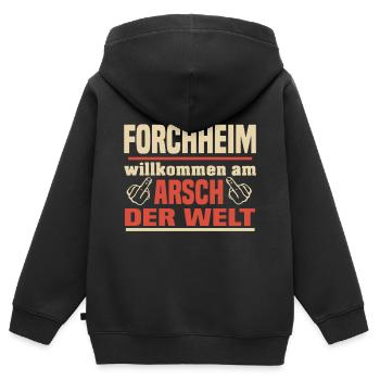 Forchheim - Kinder Premium Organic Zip Hoodie - Schwarz - Hinten - AI Model Kid Male (0cm)