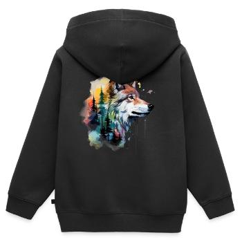 wolf - Kids Premium Organic Zip-up Hoodie - black - Back - AI Model Kid Male (0cm)