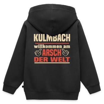 Kulmbach - Kinder Premium Organic Zip Hoodie - Schwarz - Hinten - AI Model Kid Male (0cm)