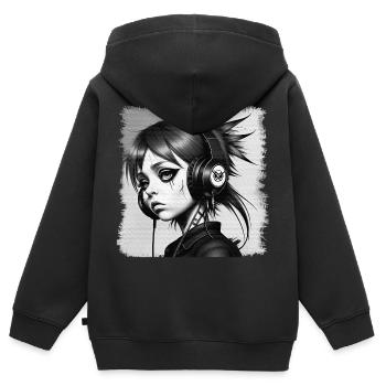 Punk girl with headphones HerzAufShirt, H.A.S.H. - Kids Premium Organic Zip-up Hoodie - black - Back - AI Model Kid Male (0cm)