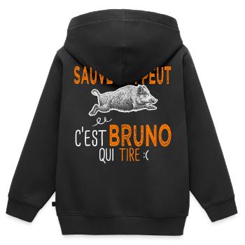 Bruno c est bruno qui tire Humour Chasseur - Sweat Premium à capuche zippé enfant bio - noir - Dos - AI Model Kid Male (0cm)