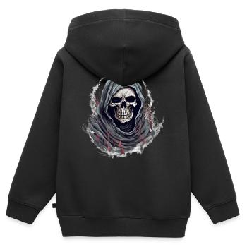 Déguisement de squelette d’Halloween - Sweat Premium à capuche zippé enfant bio - noir - Dos - AI Model Kid Male (0cm)