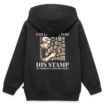 Timbres-poste d’époque Collectionneur de papa - Sweat Premium à capuche zippé enfant bio - noir - Dos - AI Model Kid Male (0cm)
